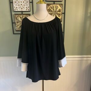 Roz & Ali Black Blouse with White Cuffs